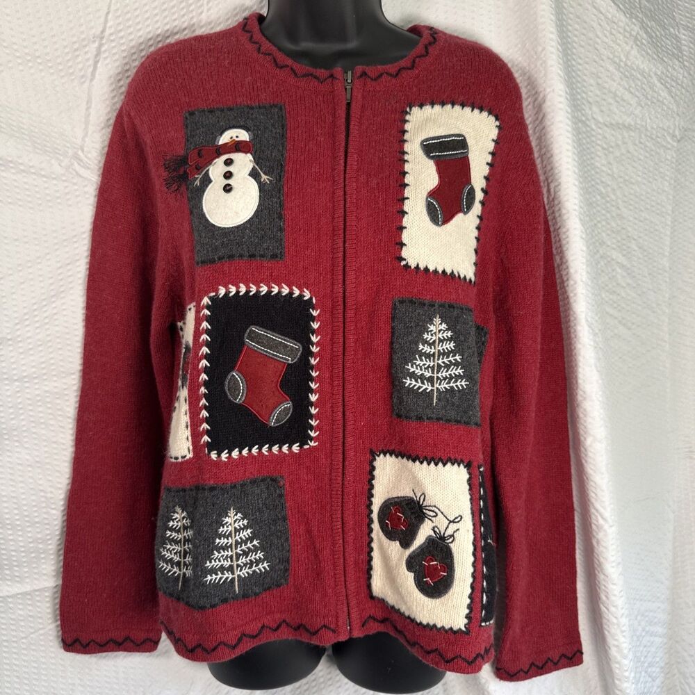 Christmas Holiday Sweater Croft & Barrow Zip Cardigan Size L large